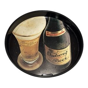 60s TUBORG BEER DEMARK MCM METAL BLACK W PHOTO ADVERTISING TRAY BARWARE 11.75"